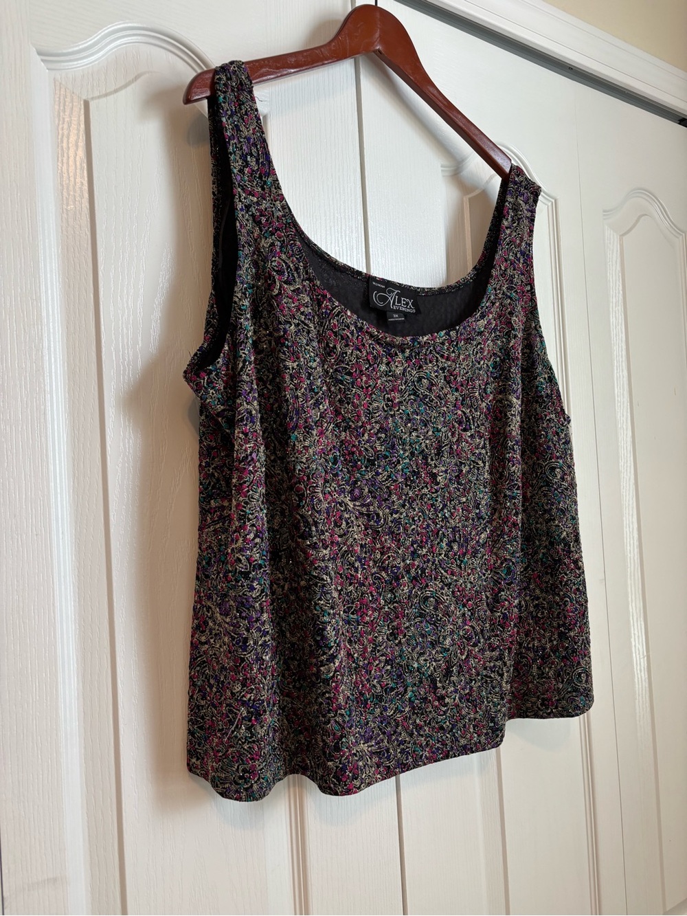 Alex Evenings Black Multicolor Beaded Open Jacket with Tank top - Picture 7 of 10